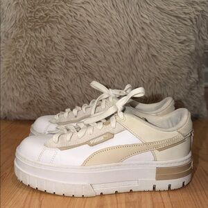 Puma Women's White and Tan Platform Sneakers